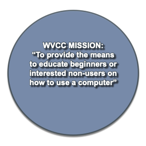 WVCC mission to provide the means to educate beginners or interested non-users on how to use a computer.